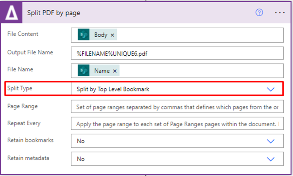 Split PDFs by Bookmark using Power Automate - Aquaforest